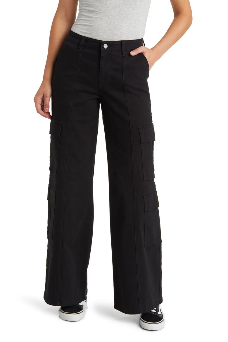 High Waist Wide Leg Cargo Jeans, Main, color, BLACK