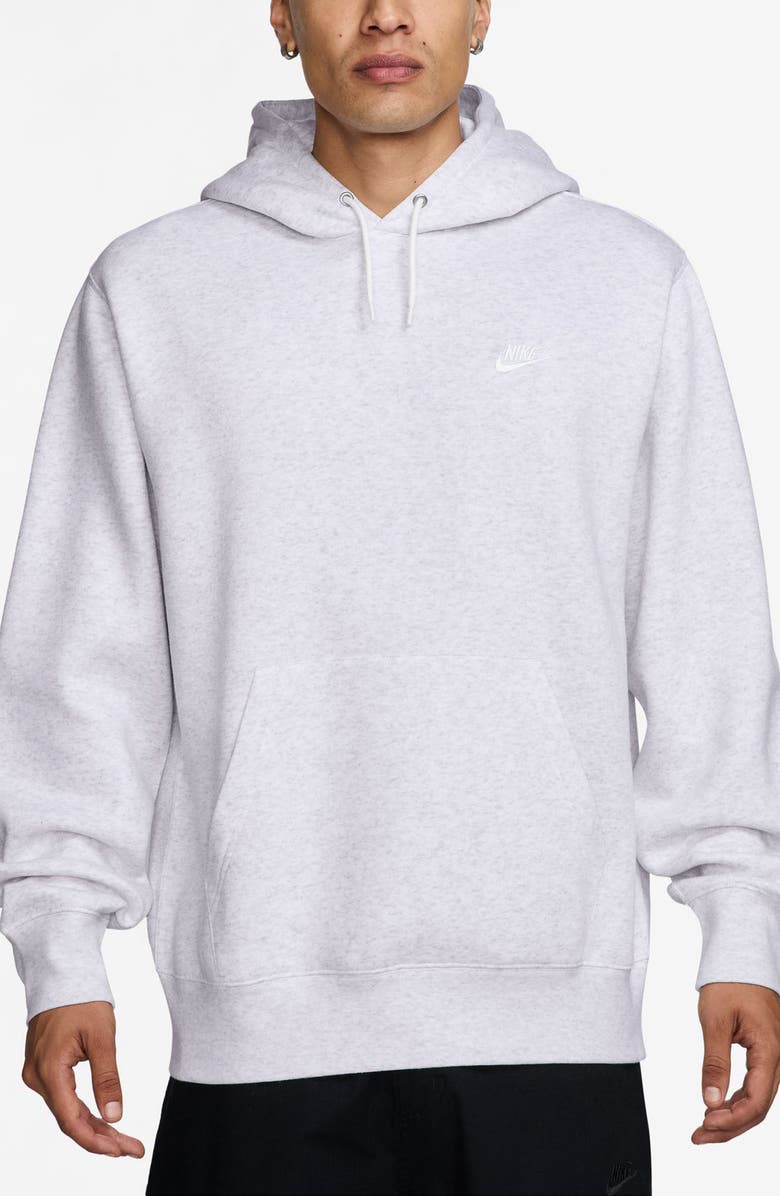 Nike Club Fleece Pullover Hoodie, Main, color, Birch Heather/ White