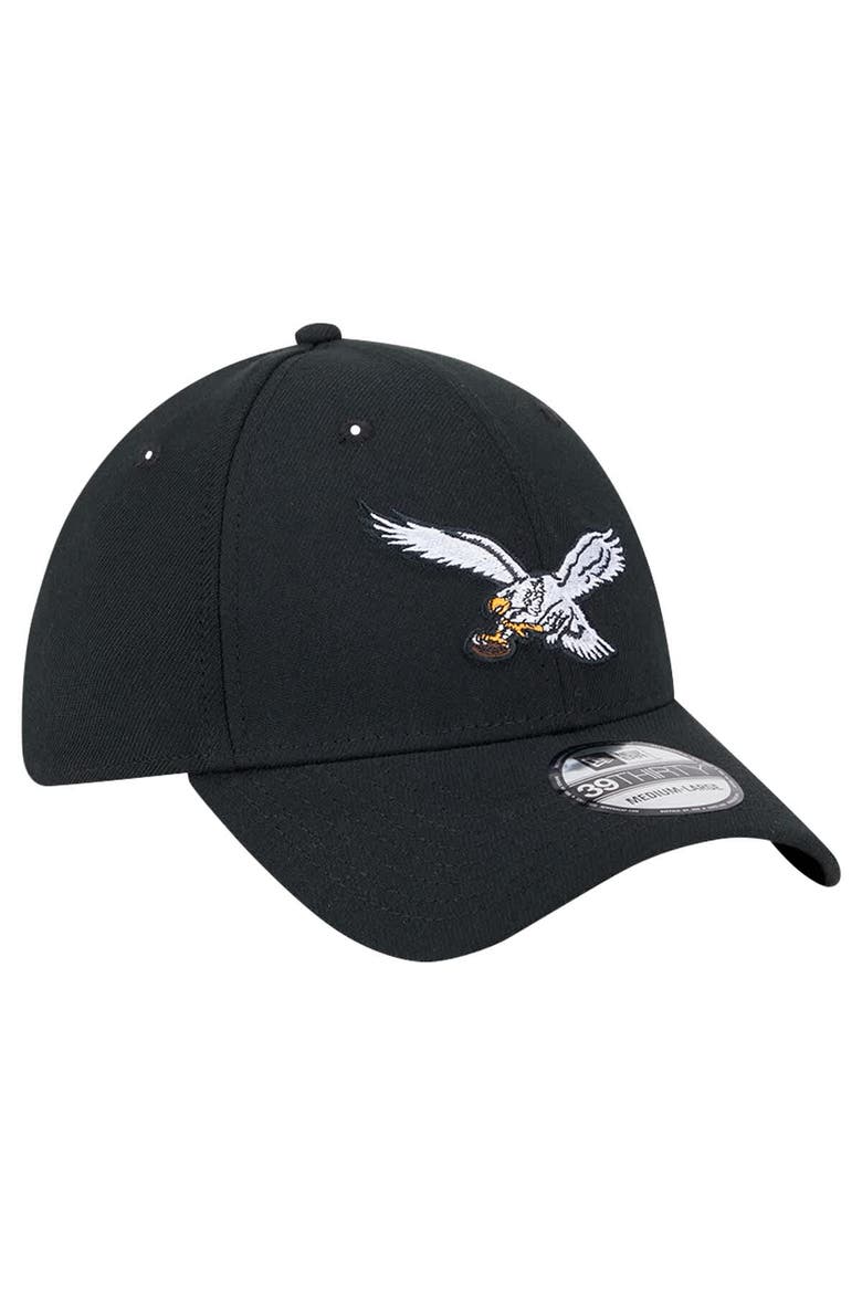 Men's New Era Black Philadelphia Eagles Throwback Main 39THIRTY Flex Hat, Alternate, color, Black
