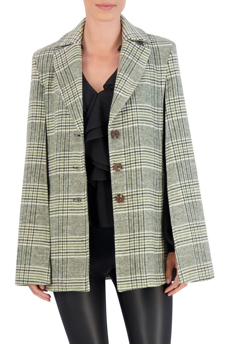 Plaid Cape Coat, Alternate, color, OLIVE/ WHITE