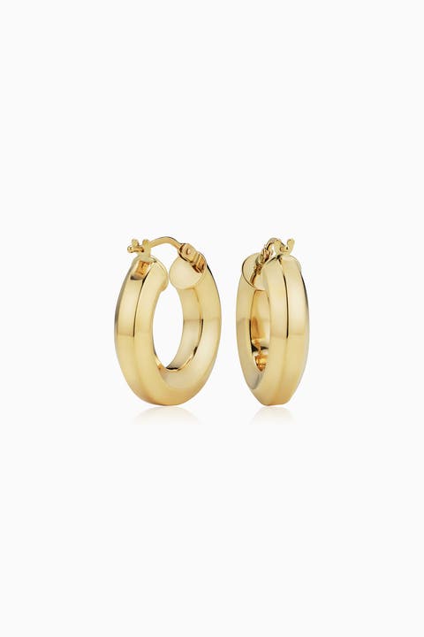 14K Gold Clean Cut Hoops Earrings