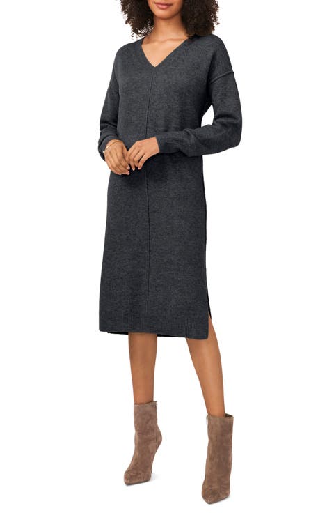 Exposed Seam Long Sleeve Sweater Dress