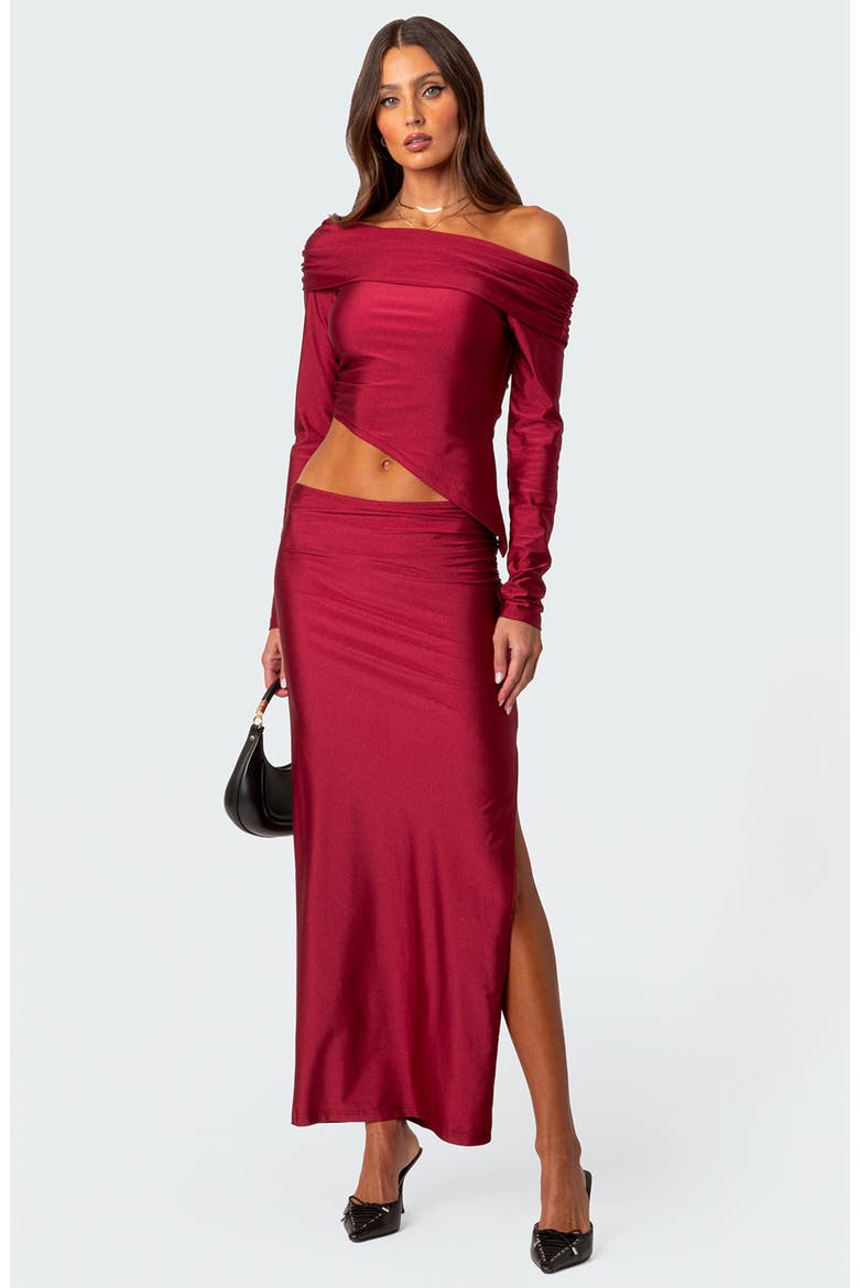 Reema Shiny Foldover One-Shoulder Asymmetric Top, Alternate, color, RED