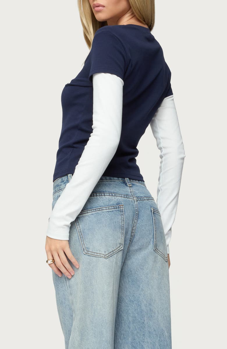 EDIKTED Boston Layered Long Sleeve T-Shirt, Alternate, color, Navy-And-Cream