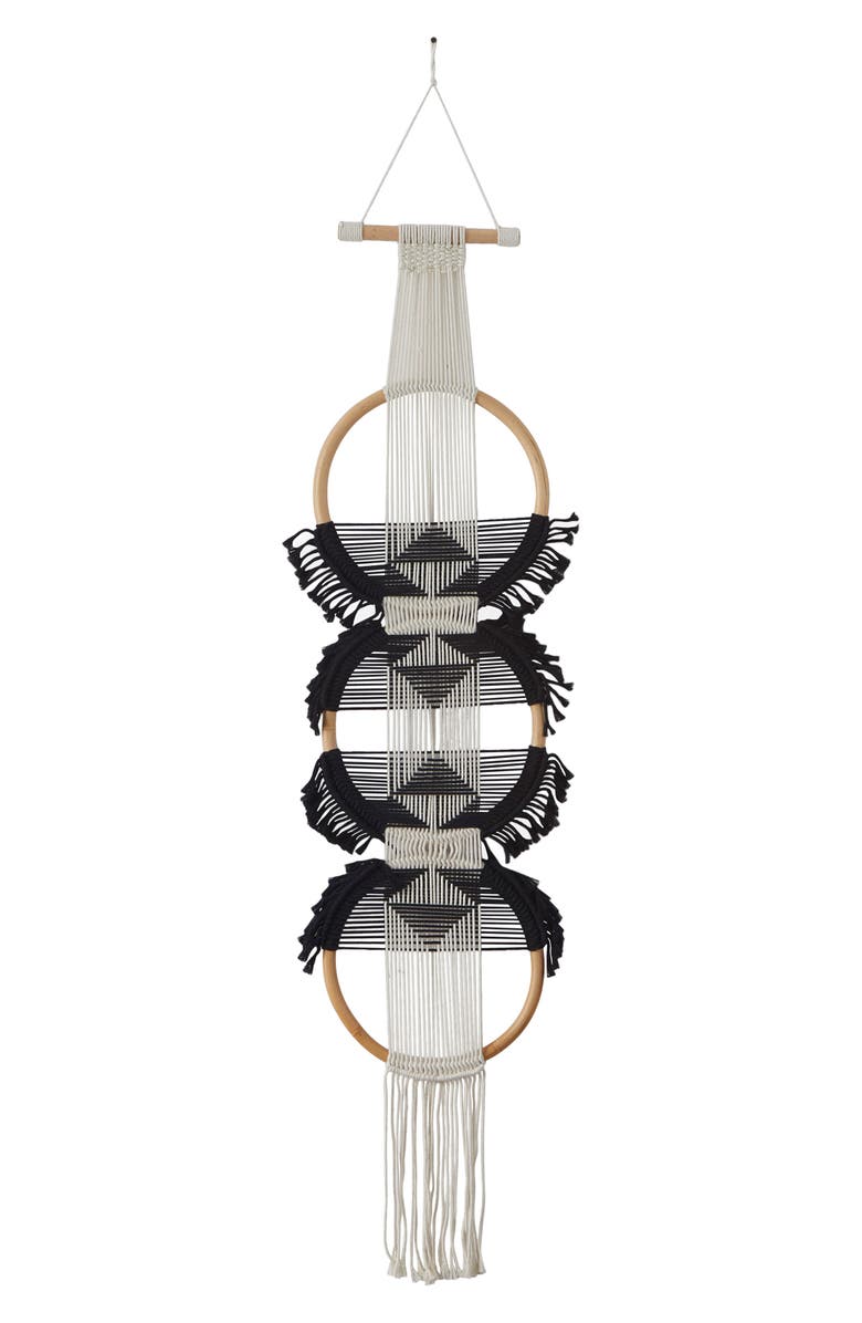 GINGER BIRCH STUDIO MacramBlack Cotton Handmade Intricately Weaved é Wall Decor with Fringe Tassels, Alternate, color, 