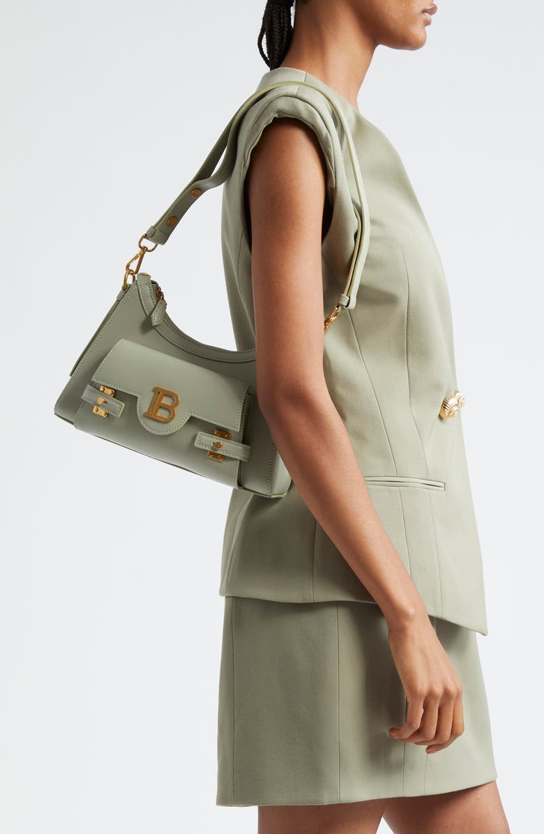 Balmain B-Buzz Leather Hobo Bag, Alternate, color,