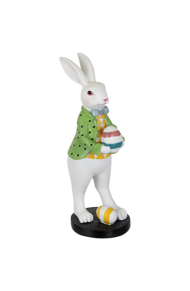 Northlight Rabbit Holding Easter Egg Outdoor Garden Statue - 11.5" - White, Main, color, Multi