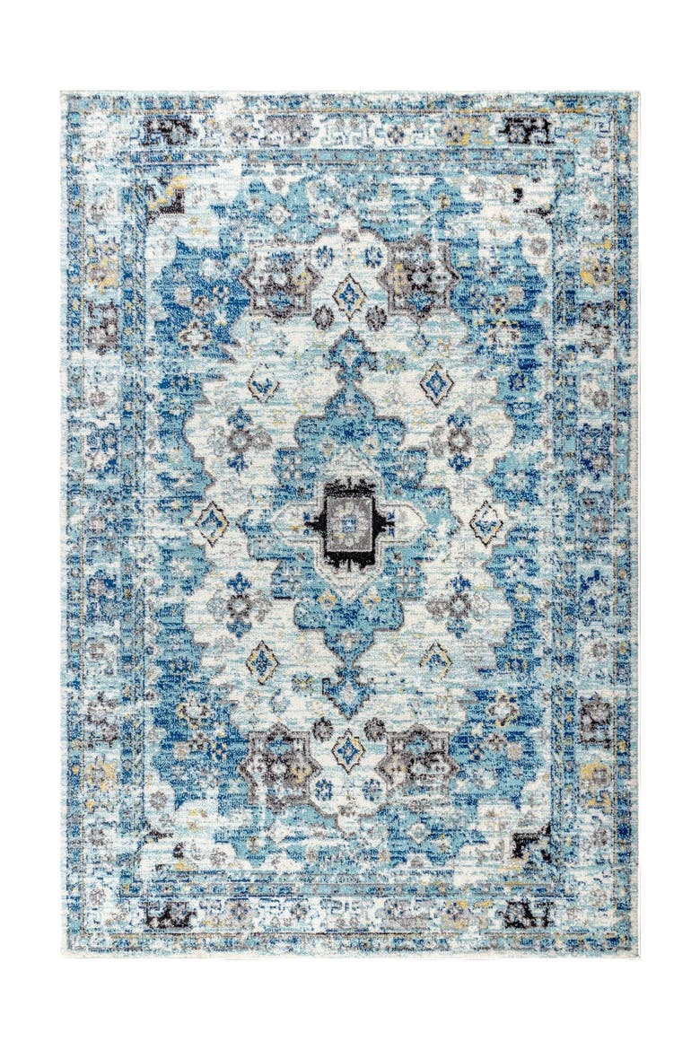 Modern Persian Boho Vintage Medallion Area Rug, Alternate, color, Cream/Blue