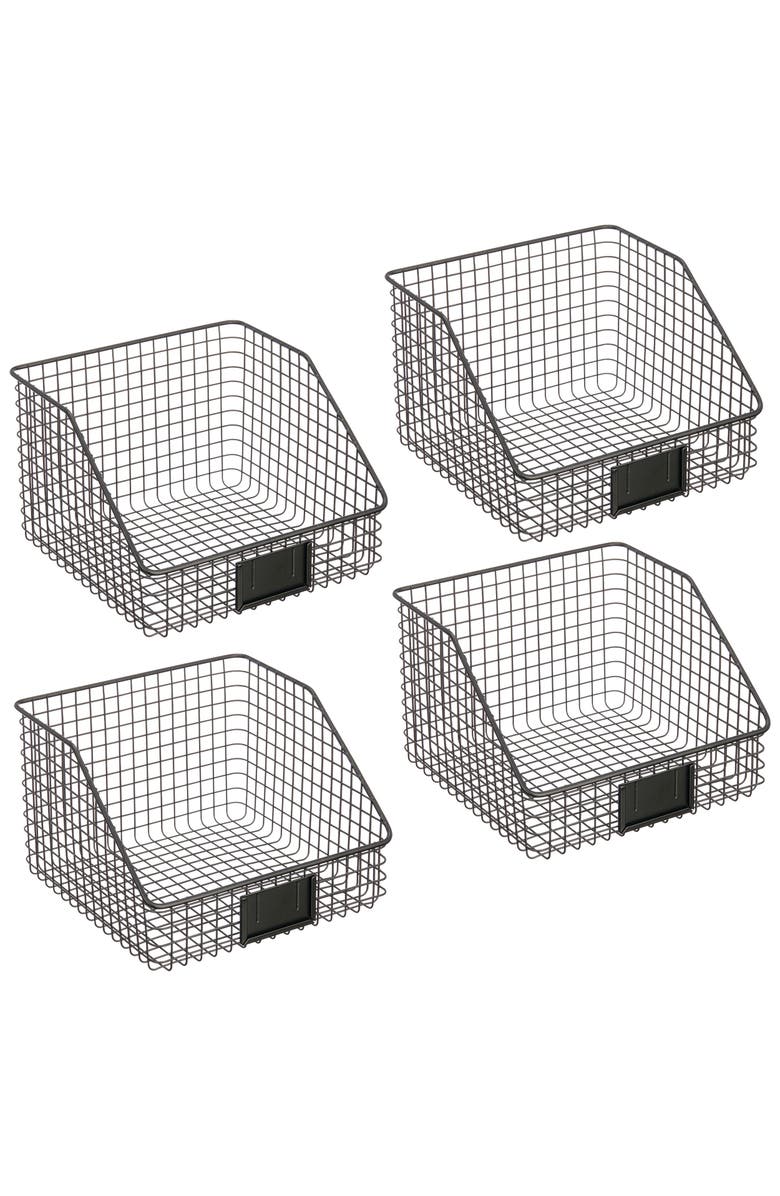 mDesign Metal Open-Front Pantry Basket with Label Plate - Set of 4 - Matte Black, Main, color, 