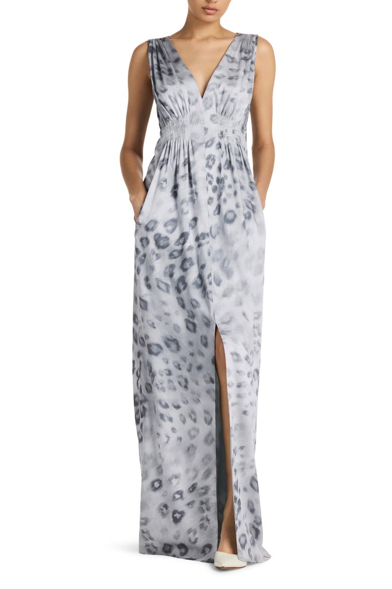 Painted Leopard Print Maxi Dress, Main, color, LIGHT GRAY MULTI