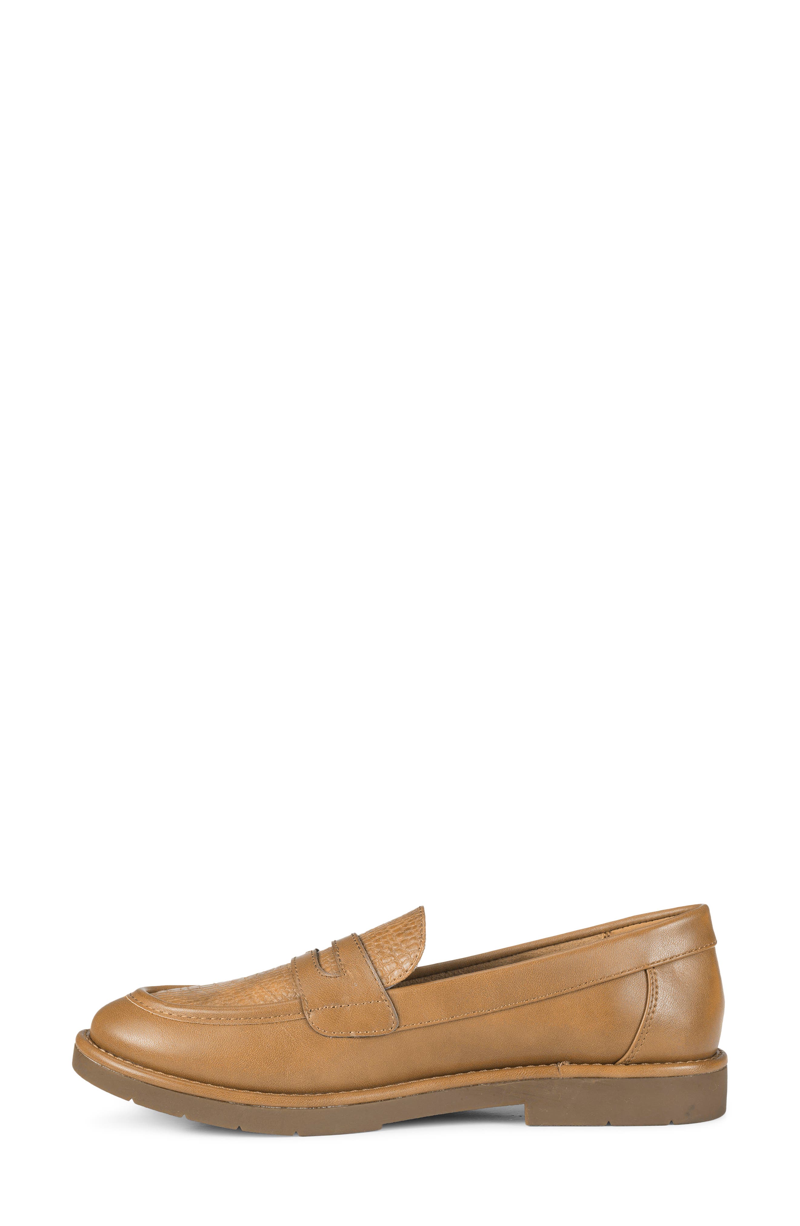 Calli Croc Embossed Faux Leather Loafer, Alternate, color, DARK ALMOND