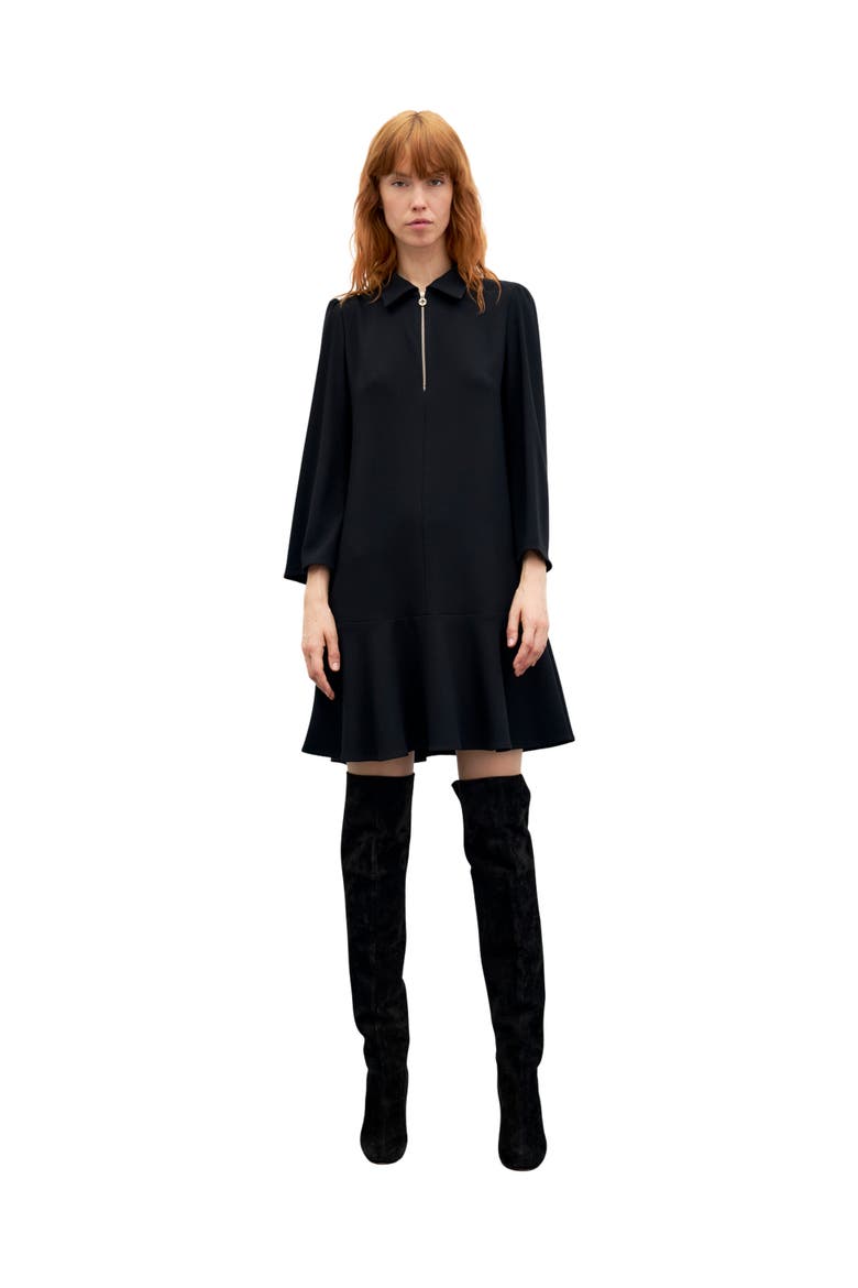 Carla Zip Front Crepe Mini Dress, Main, color, Black