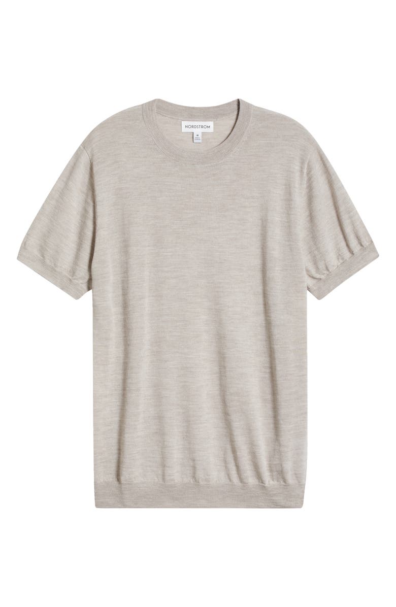 Nordstrom Short Sleeve Merino Wool & Silk Crewneck Sweater, Alternate, color, Tan Oxford Heather