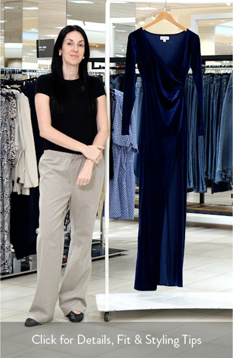 Ruched Long Sleeve Velvet Gown, sales video thumbnail