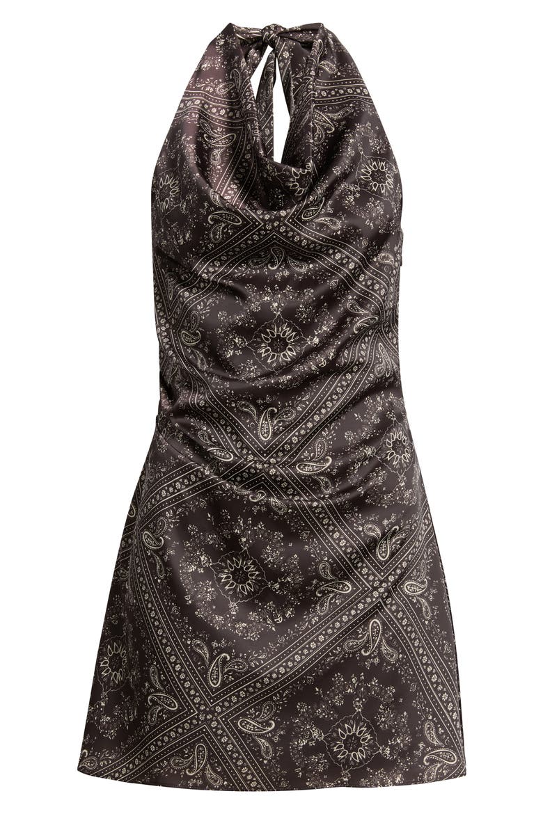 Halter Satin Minidress, Alternate, color, BROWN- IVORY SOL BANDANA
