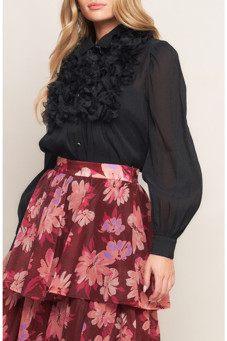 Floral Appliqué Button-Up Shirt, Alternate, color, BLACK
