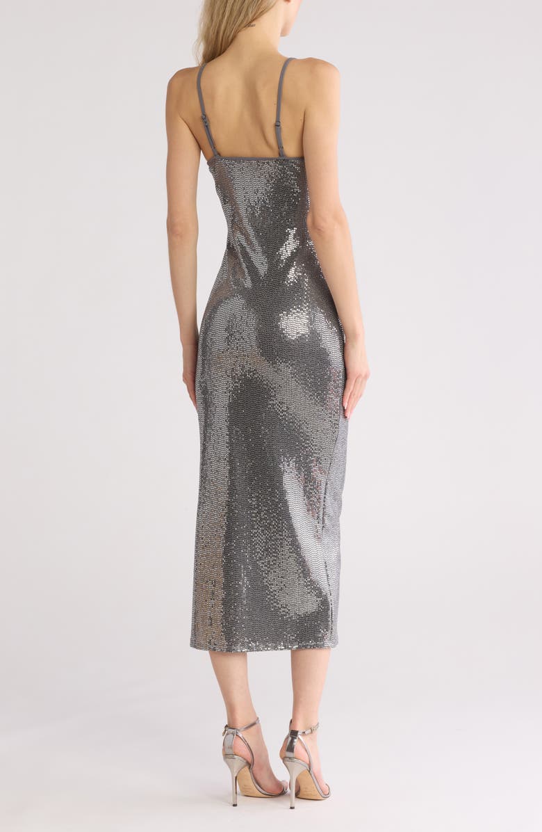 bebe Disco Sequin Midi Dress, Alternate, color, Pewter