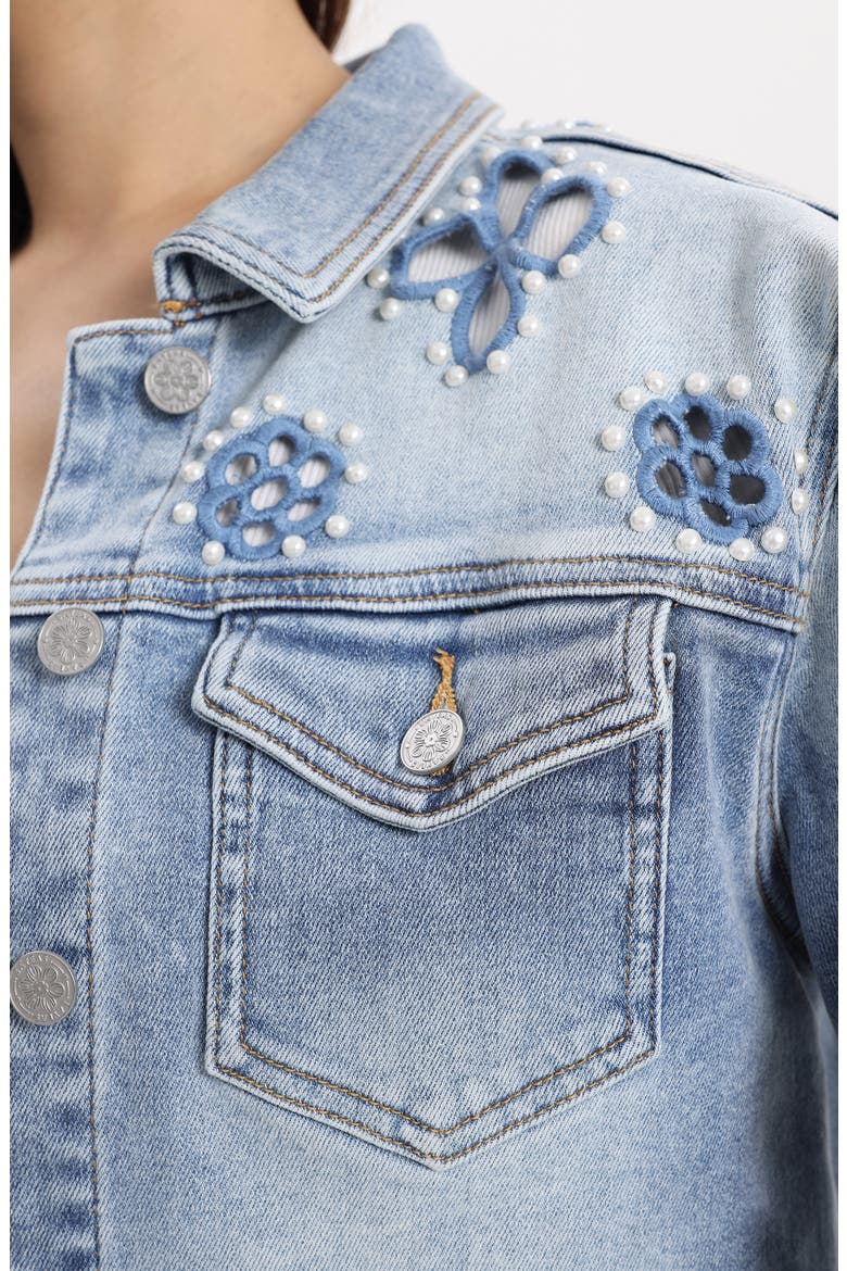 Crop Denim Trucker Jacket, Alternate, color, CELESTE
