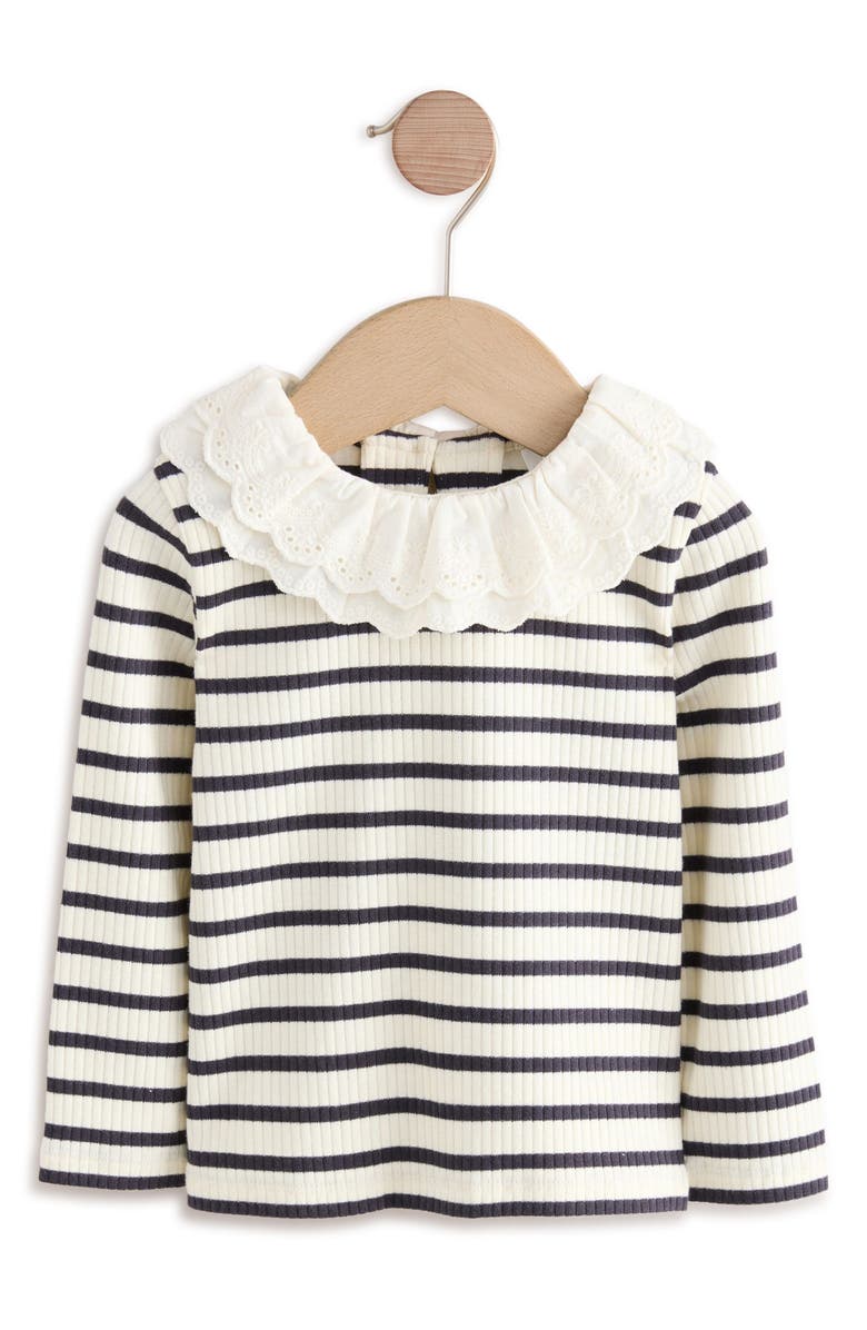 NEXT Kids' Eyelet Collar Stripe Long Sleeve Top, Main, color, Black/White