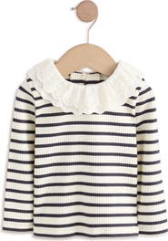 NEXT Kids' Eyelet Collar Stripe Long Sleeve Top