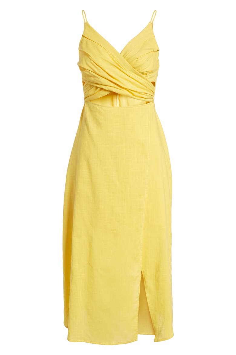 Cutout Midi Dress, Alternate, color, YELLOW SOLID