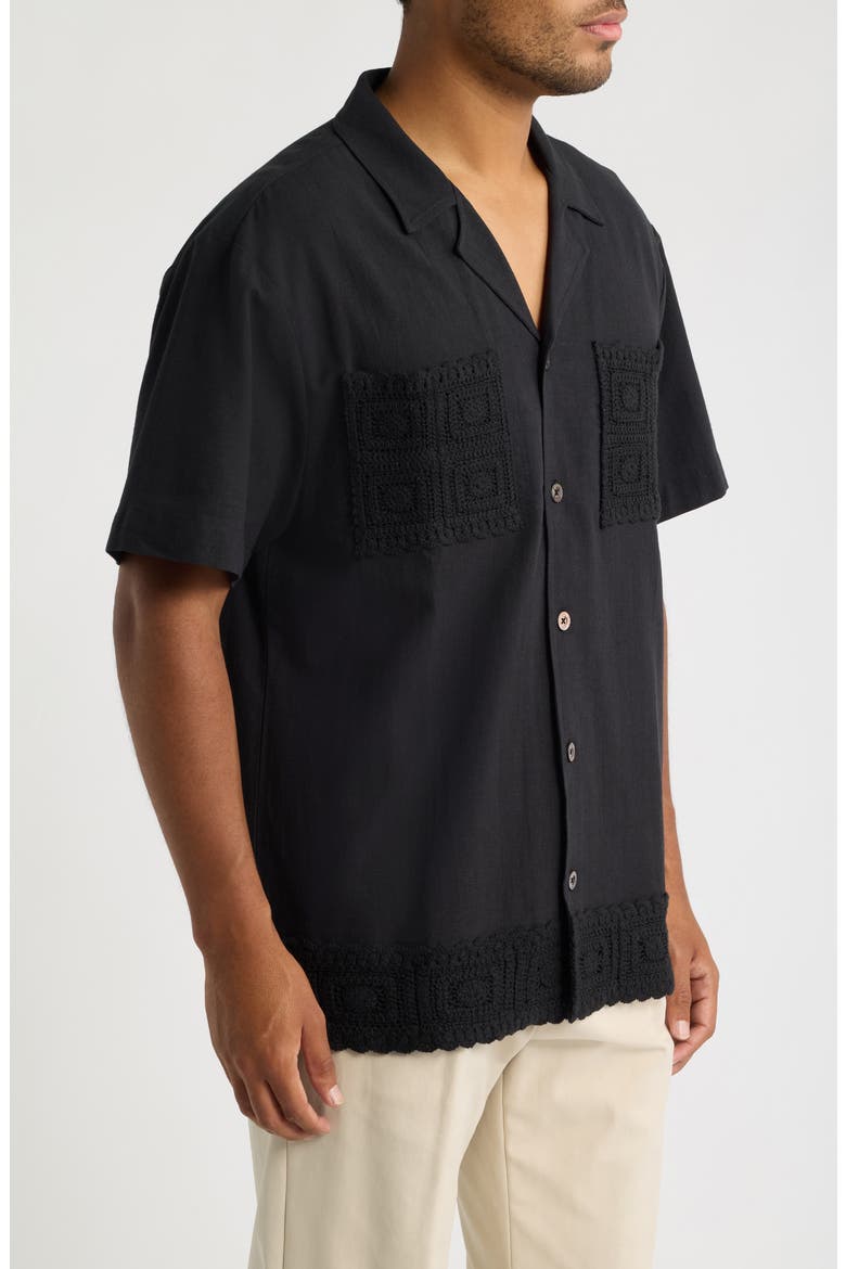 Ingo Cotton & Linen Camp Shirt, Alternate, color, BLACK-01
