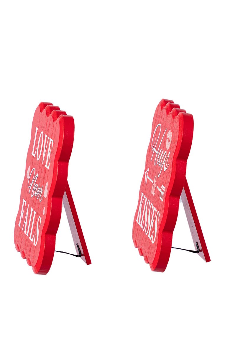 6"H Set of 2 Valentine's Wooden Table Decor, Alternate, color, Red