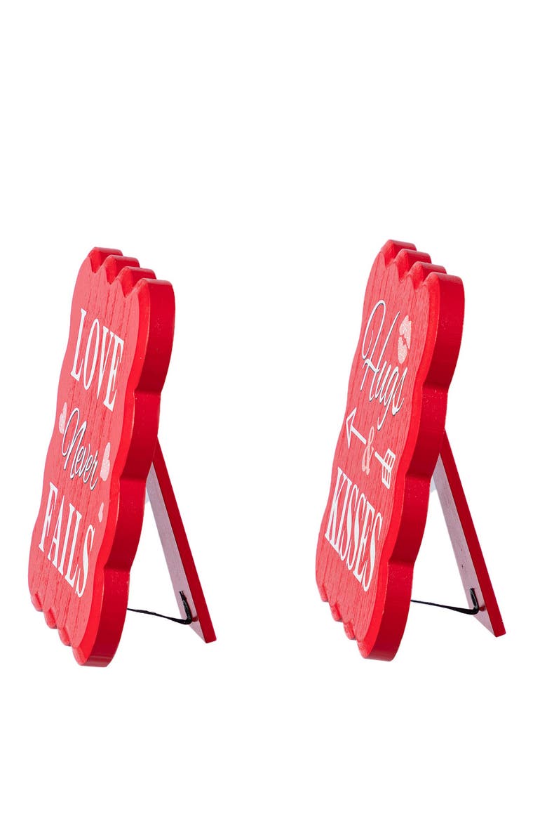 Glitzhome 6"H Set of 2 Valentine's Wooden Table Decor, Alternate, color, Red