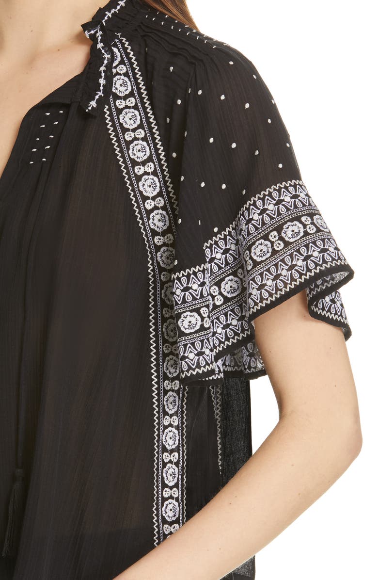 Veronica Beard Ganna Embroidered Silk & Cotton Blouse, Alternate, color, 