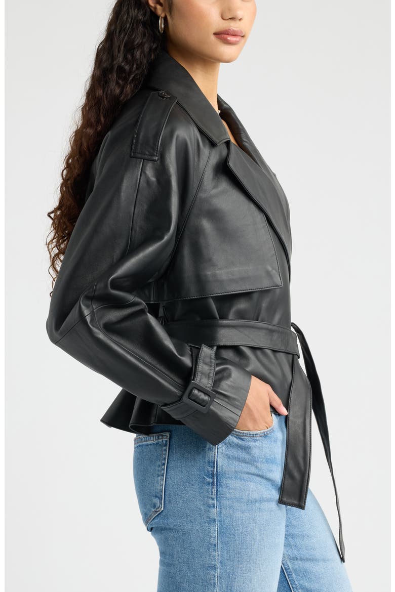 Cropped Leather Trench Jacket, Alternate, color, BLACK