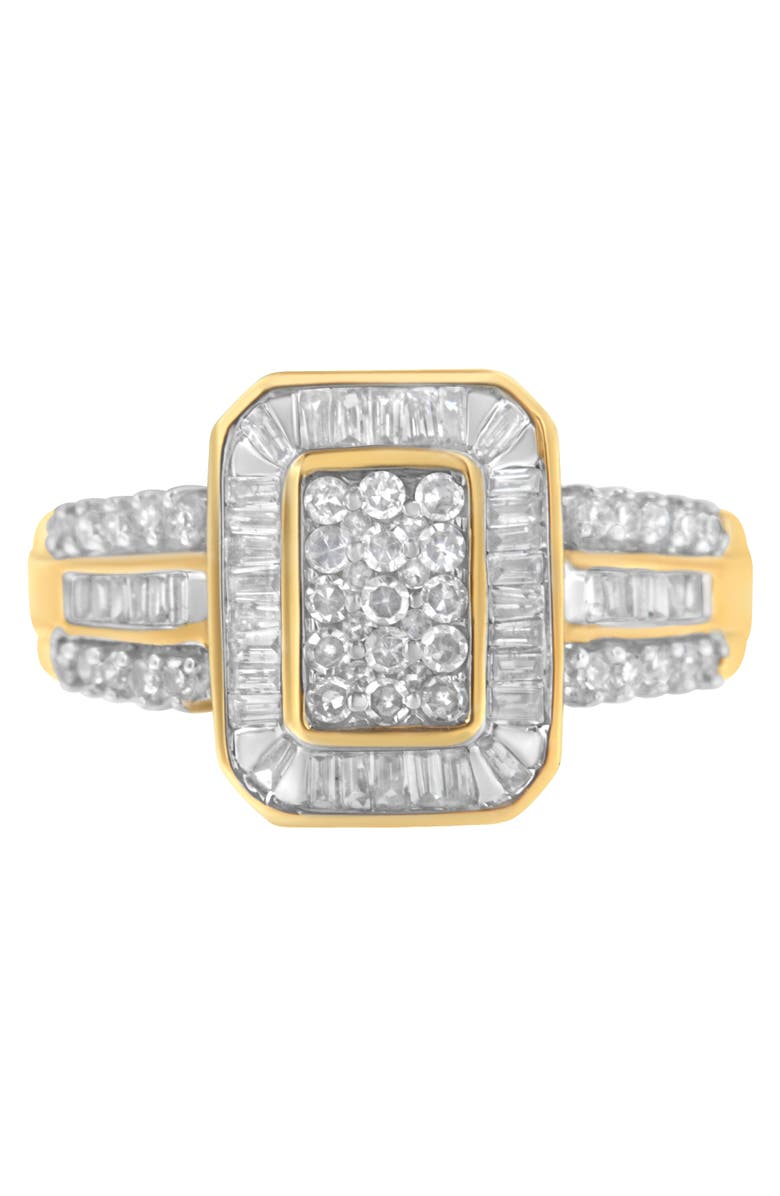 Haus of Brilliance 10K Yellow Gold 1.0 Cttw Round and Baguette Diamond Cluster Ring, Main, color, Yellow Gold