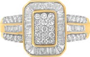 Haus of Brilliance 10K Yellow Gold 1.0 Cttw Round and Baguette Diamond Cluster Ring