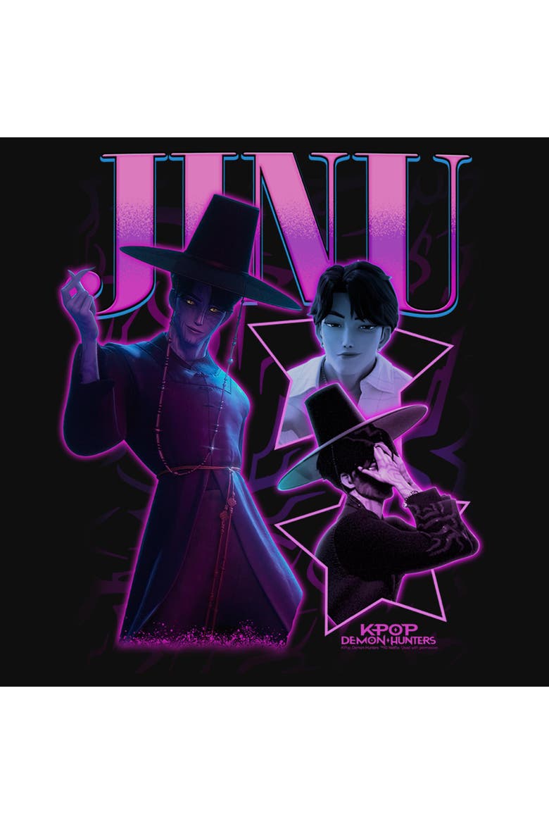 Junior's KPop Demon Hunters Jinu Saja Collage Superstar  Graphic T-Shirt, Alternate, color, Black