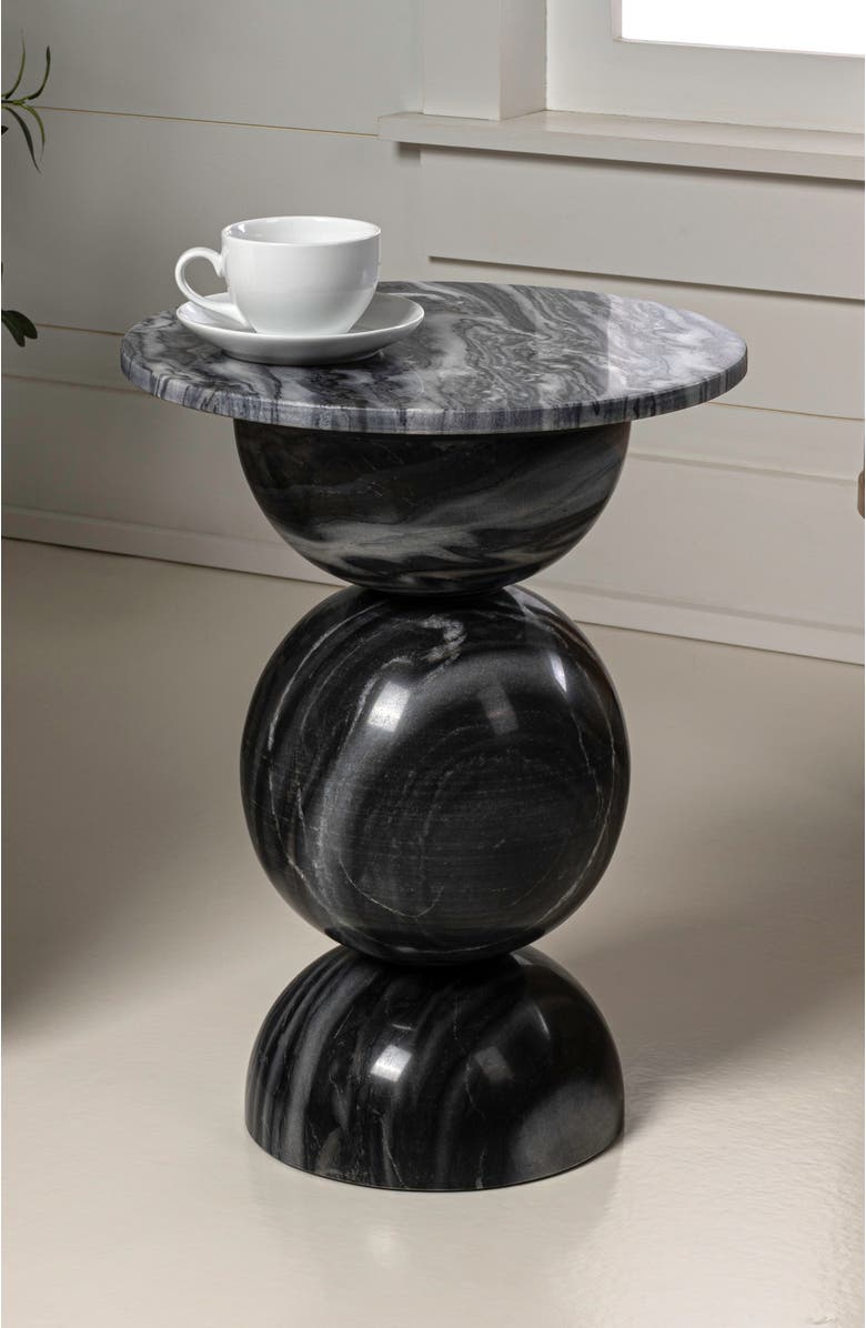 JONATHAN Y Aura 19" Modern Natural Marble Handmade Stacked Round Pedestal End Table, Alternate, color, Dark Gray/Light Gray