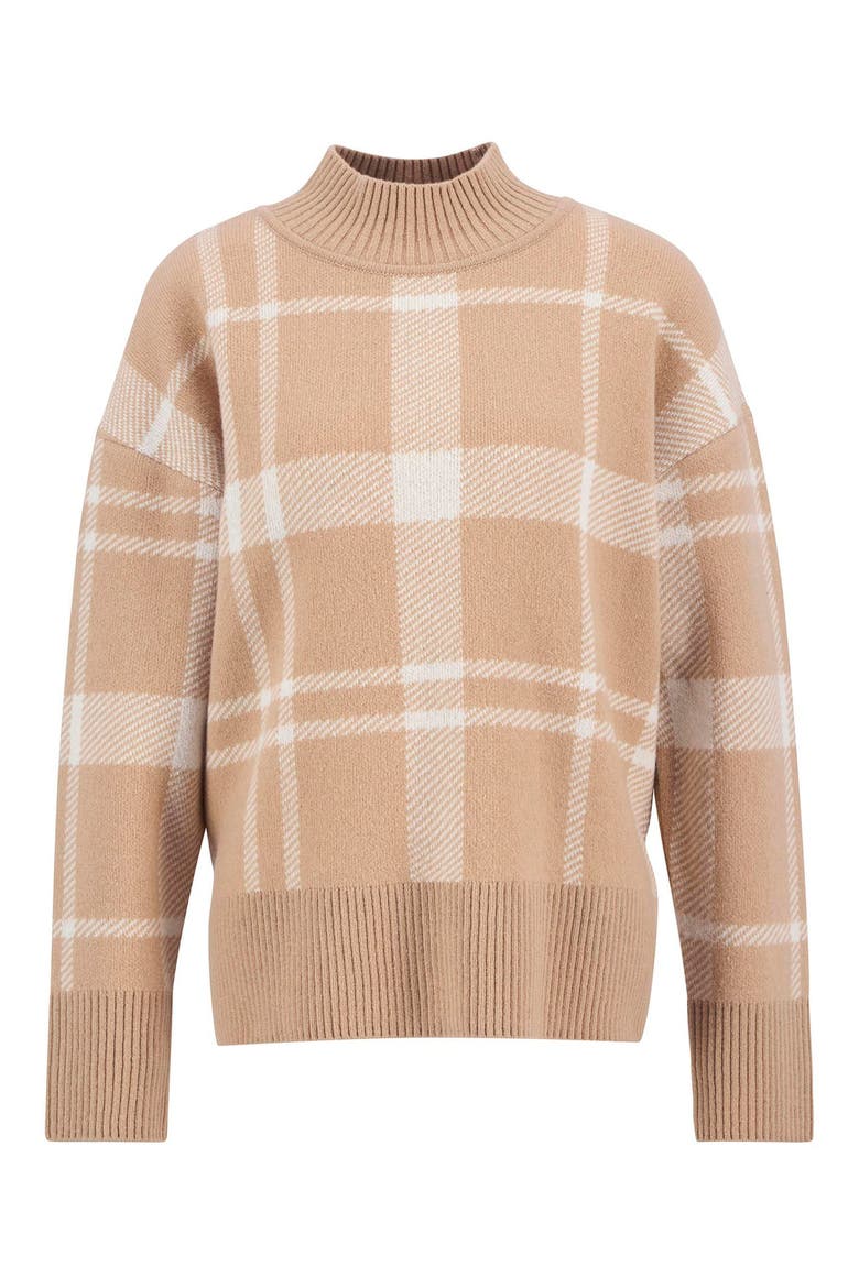 Harriet Plaid Wool Blend Mock Neck Sweater, Alternate, color, PALE CAMEL