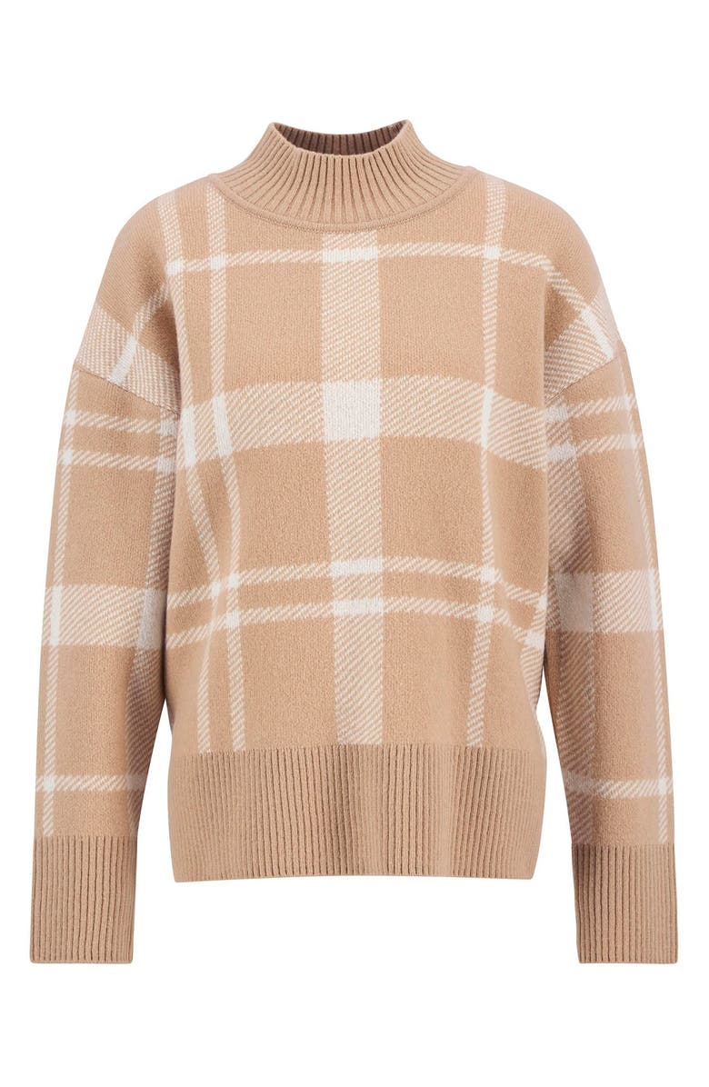 Barbour Harriet Plaid Wool Blend Mock Neck Sweater, Alternate, color, Pale Camel