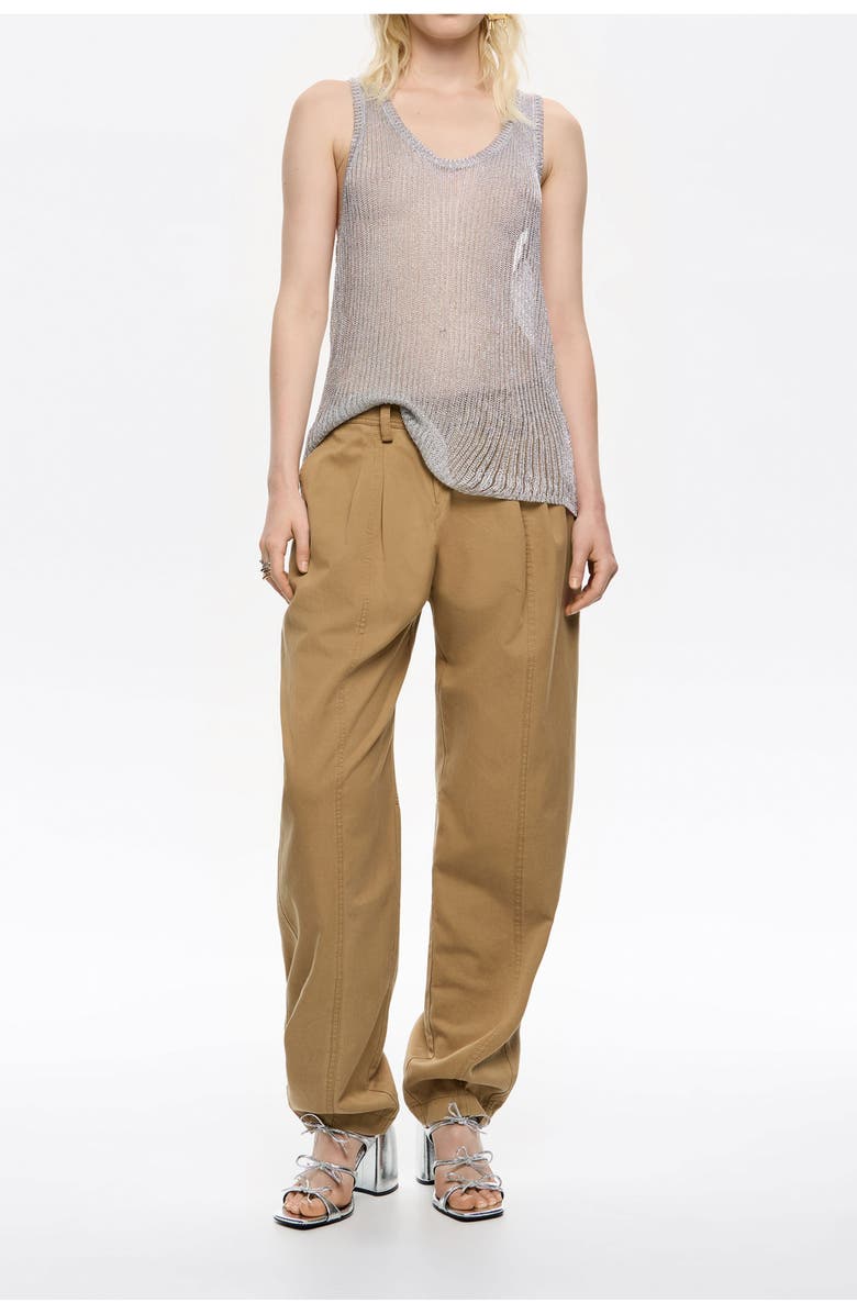 Bimba y Lola Washed Cotton Darted Trousers, Main, color, Camel