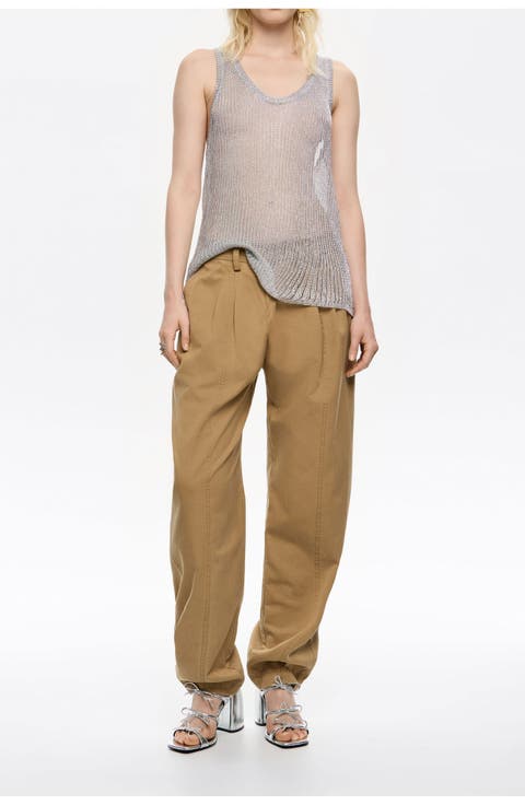 Washed Cotton Darted Trousers