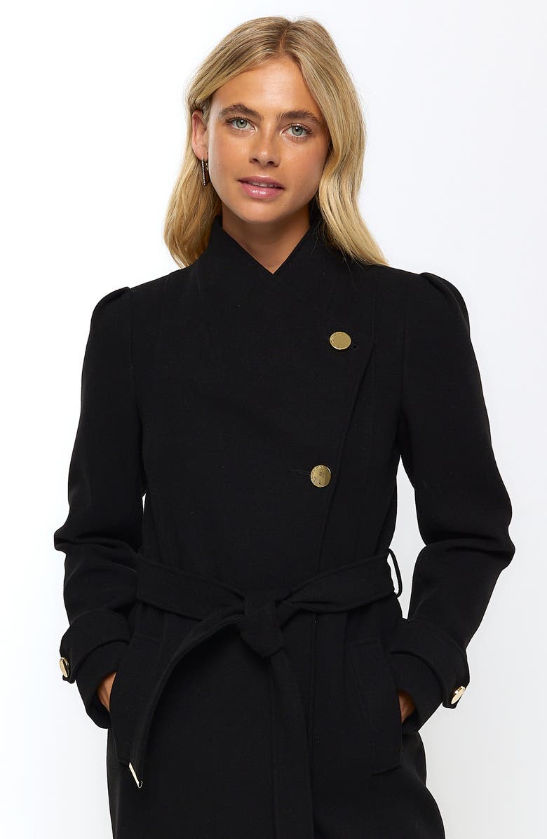 River Island Fall Away Tie Belt Coat, Alternate, color,