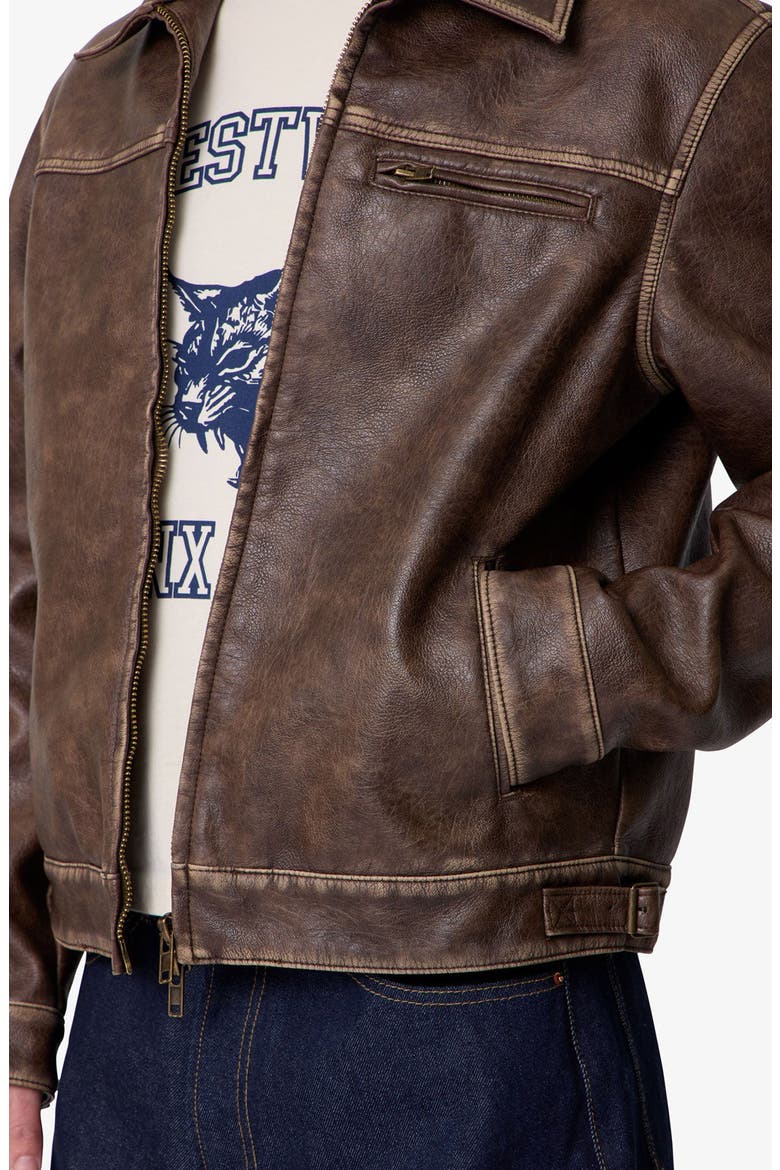 Washed Faux Leather Jacket, Alternate, color, BROWN