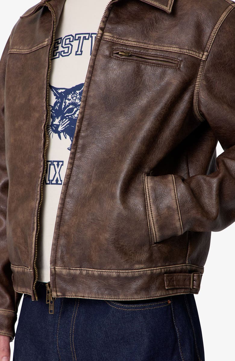 mnml Washed Faux Leather Jacket, Alternate, color, Brown