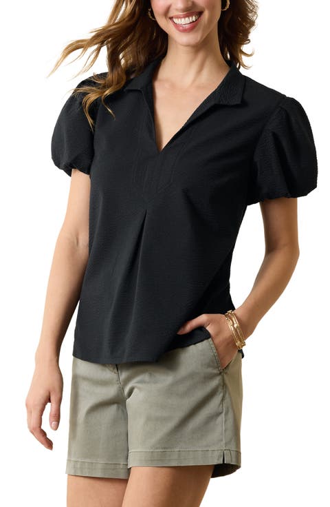 Nova Wave Puff Sleeve Seersucker Top