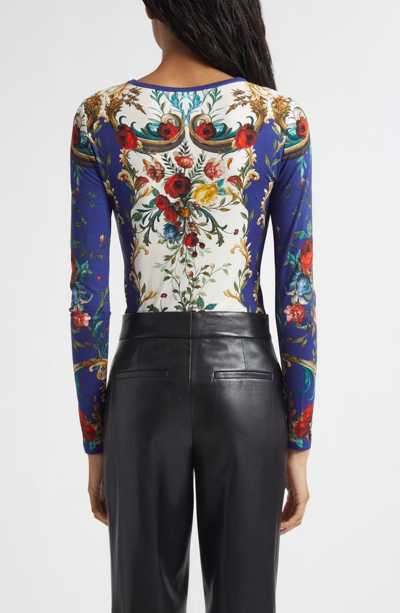 Alice + Olivia Delaina Floral Long Sleeve Mesh Top, Alternate, color, Gilded Rose