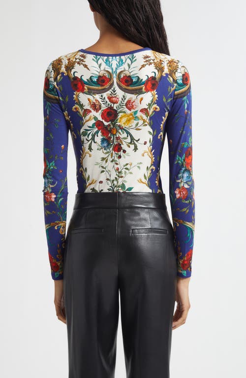 Alice And Olivia Alice + Olivia Delaina Floral Long Sleeve Mesh Top In Multi