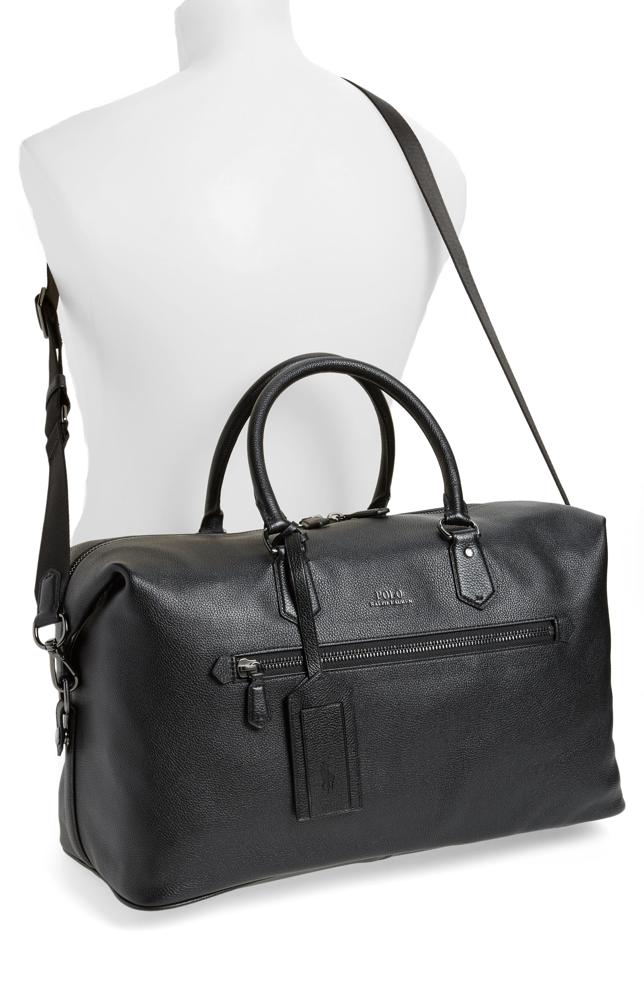 Polo Ralph Lauren Pebbled Leather Duffel Bag, Alternate, color, 