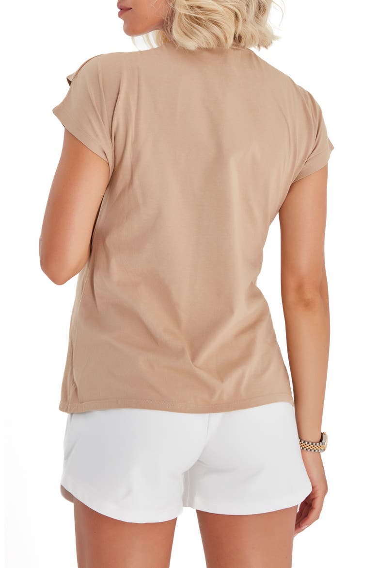Handy Crossover Short Sleeve Cotton Maternity/Nursing Top, Alternate, color, BEIGE