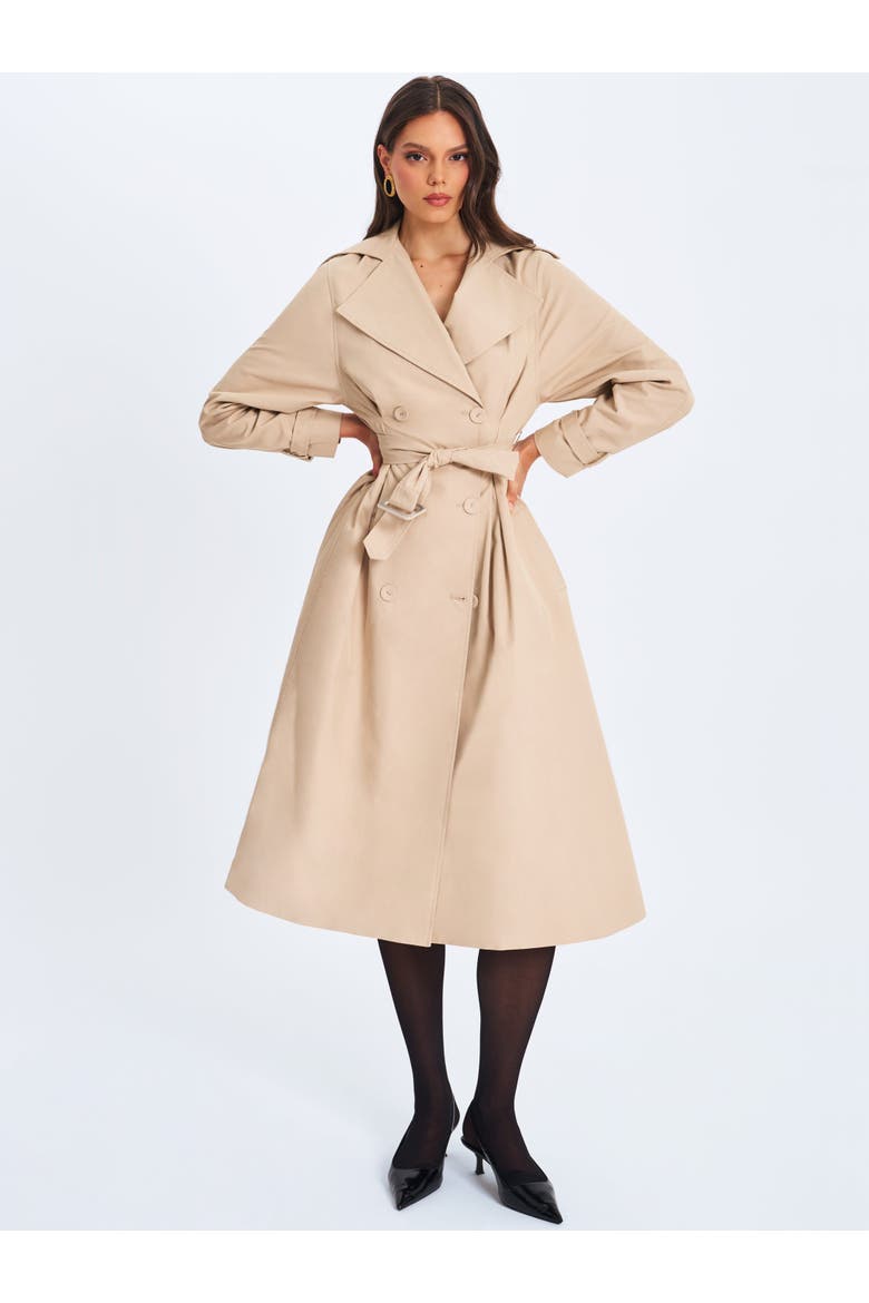 Ulila Double-Breasted Pleated Cotton-Blend Trench Coat, Alternate, color, Beige