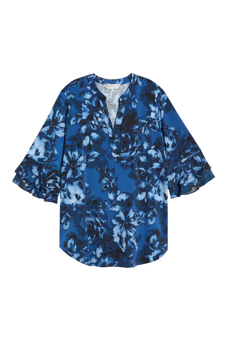 Floral Print Ruffle Sleeve Top, Alternate, color, BLUE NIGHT MULTI