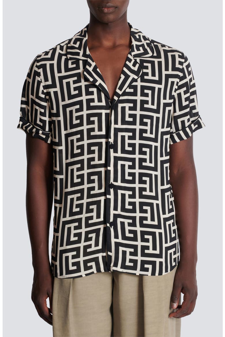 Macro Monogram Pajama Shirt, Main, color, GFE IVORY/ BLACK