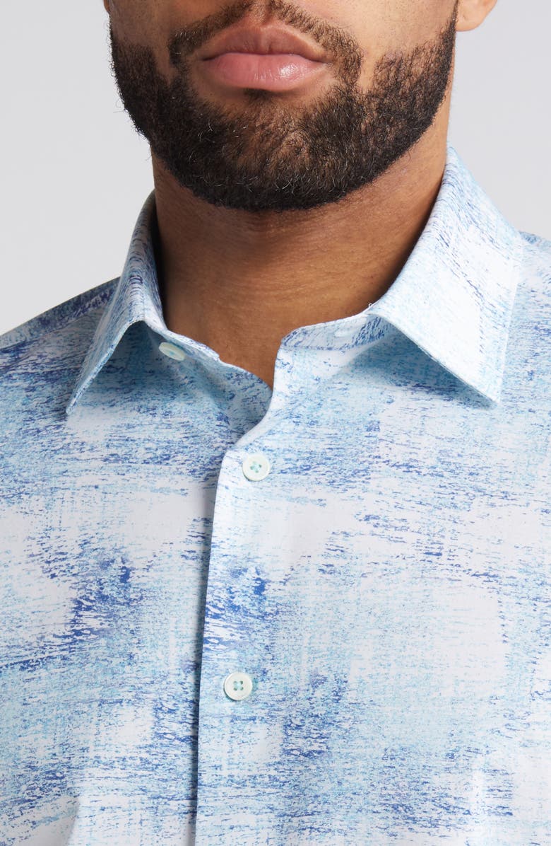 Bugatchi James OoohCotton<sup
®</sup
 Print Button-Up Shirt, Alternate, color, Aqua